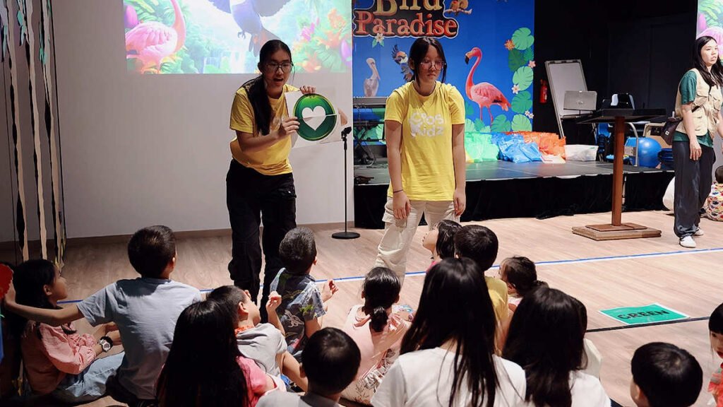 The group leaders were sharing the good news of Jesus (Gospel) to the children.